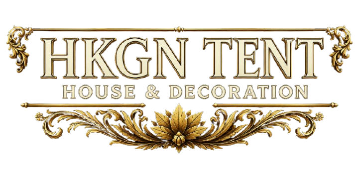 HKGN Tent House & Decoration logo with graceful lettering and floral accents, representing tent hire services in Hyderabad.